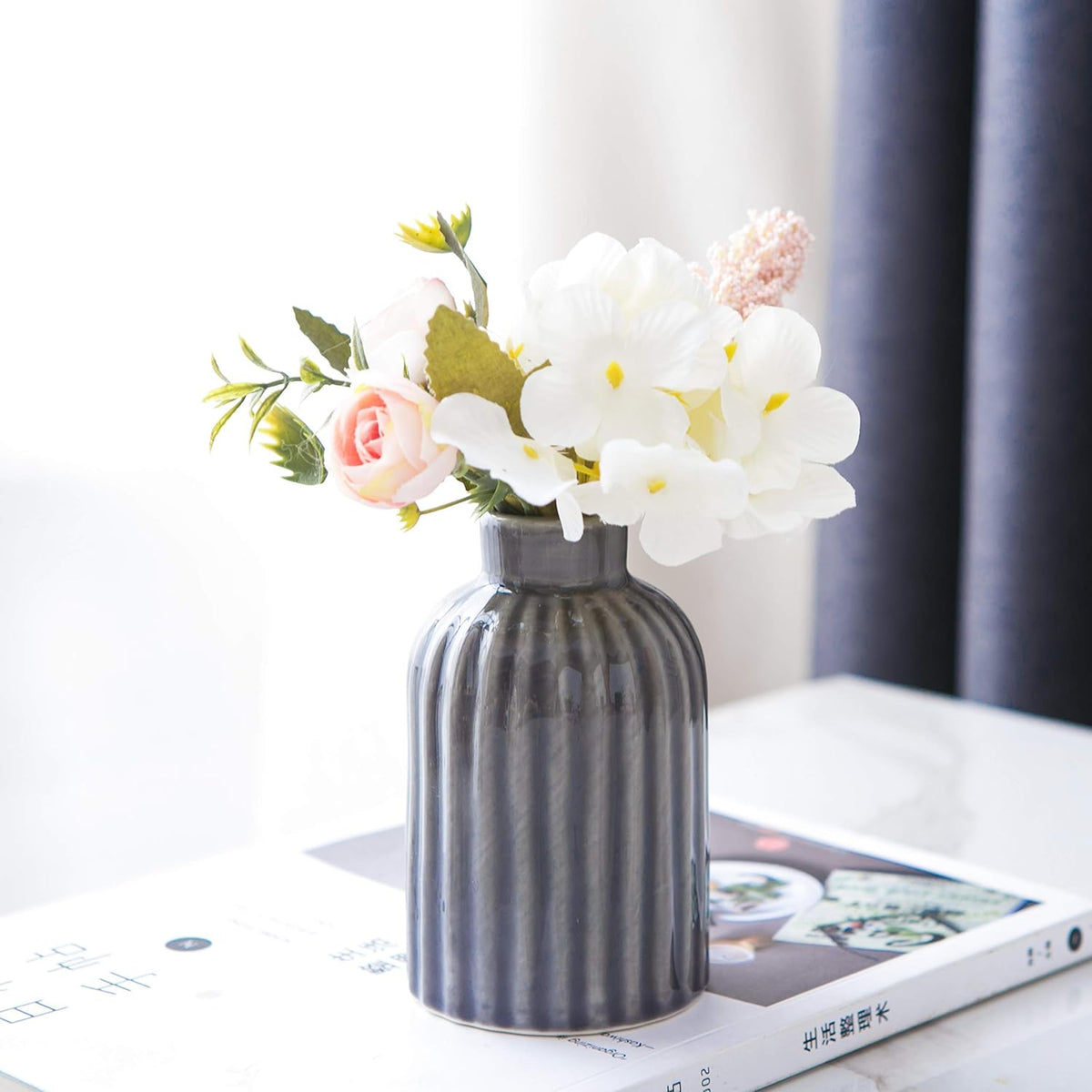 Set of 3 Blue Glazed Ceramic Vases – image 9