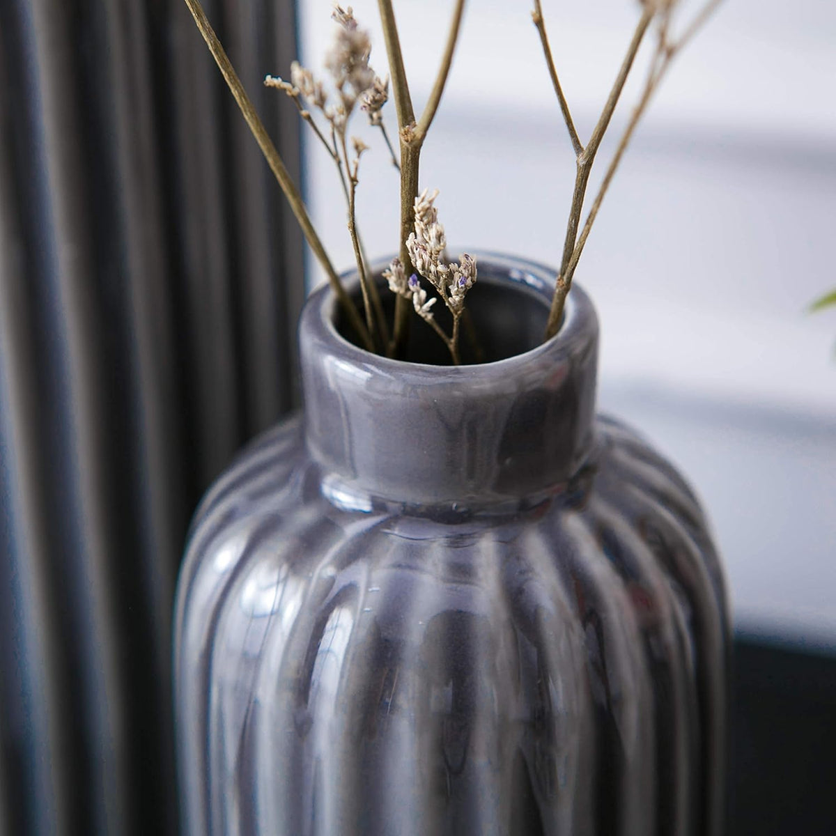 Set of 3 Blue Glazed Ceramic Vases – image 6