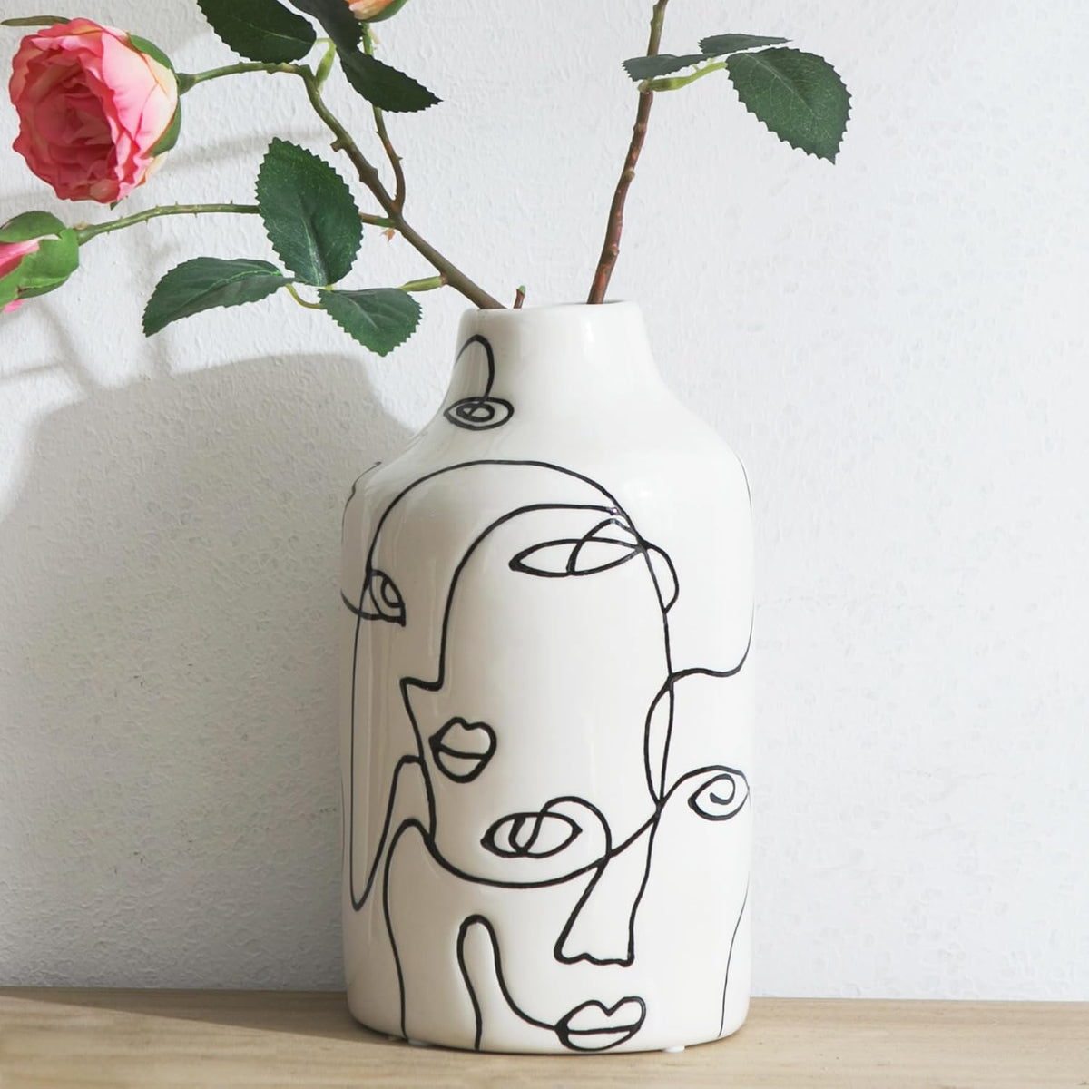 Abstract Face Ceramic Vase in White – image 11